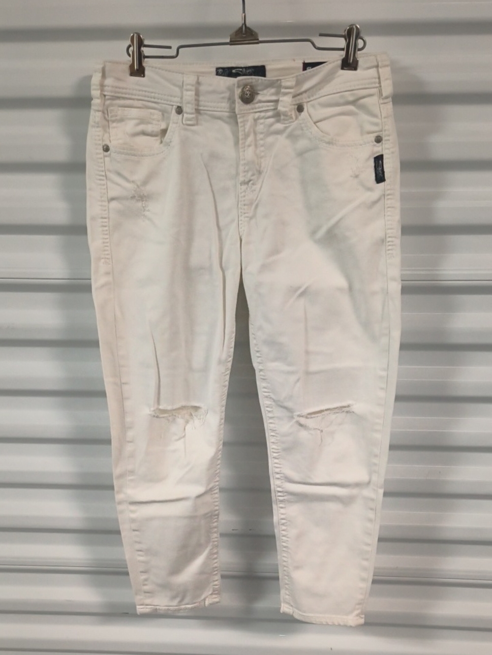Silver Jeans Co. Suki High Capri Super Stretch Distressed W29 L24 White